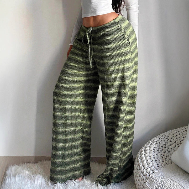 Women's Striped Knit Trouser – Relaxed Wide-Leg Casual Fit