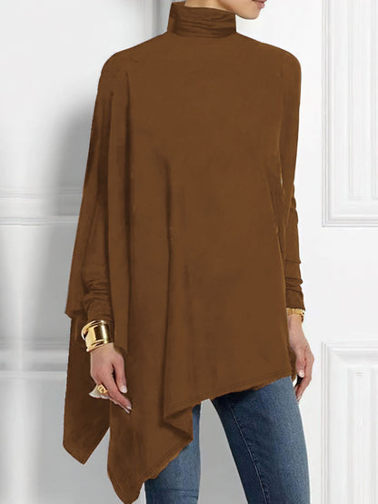 Women's Long Sleeve Irregular Hem Top – Soft Draped Silhouette