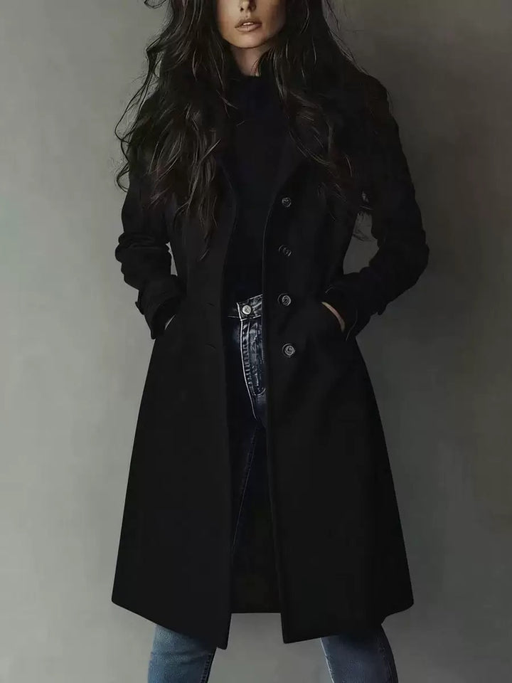 Women's Long Trench Coat – Soft Brushed Cotton, Tailored with Pockets