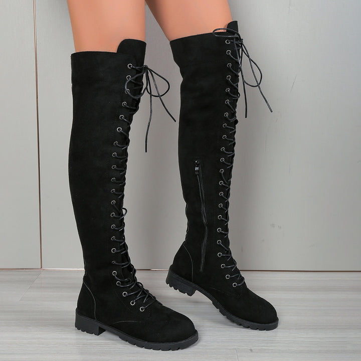 Women's Over-The-Knee Lace-Up Boot – Round Toe Flat Style
