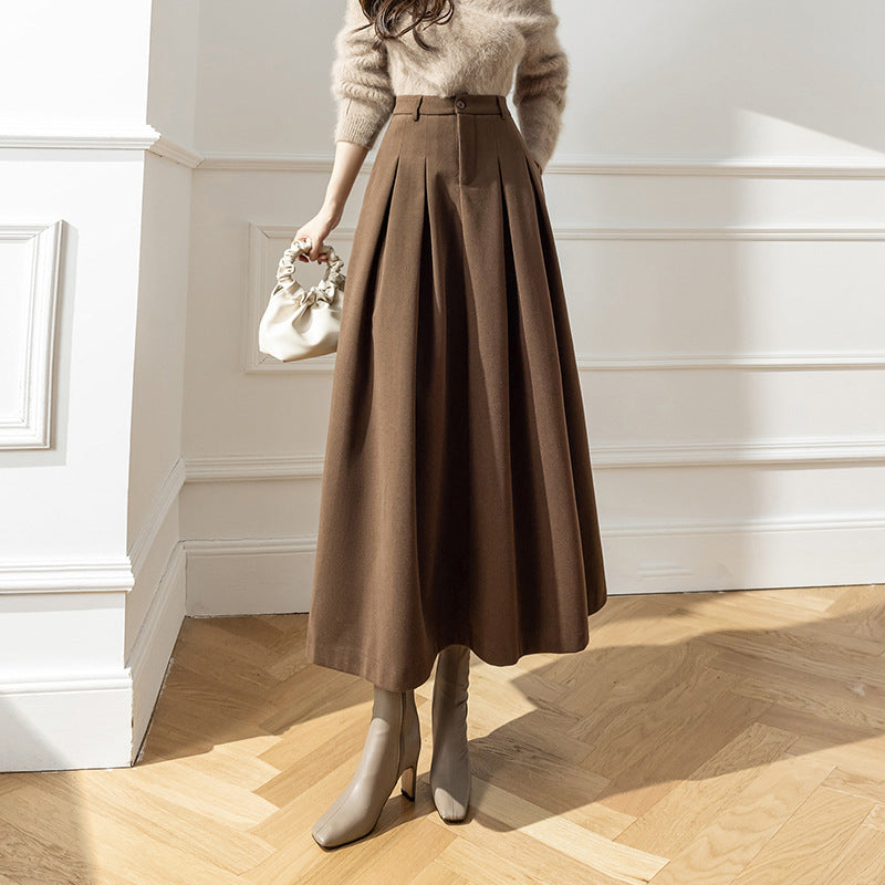 Women's Midi Skirt in Metal Silk – Pleated High Waist Swing Style