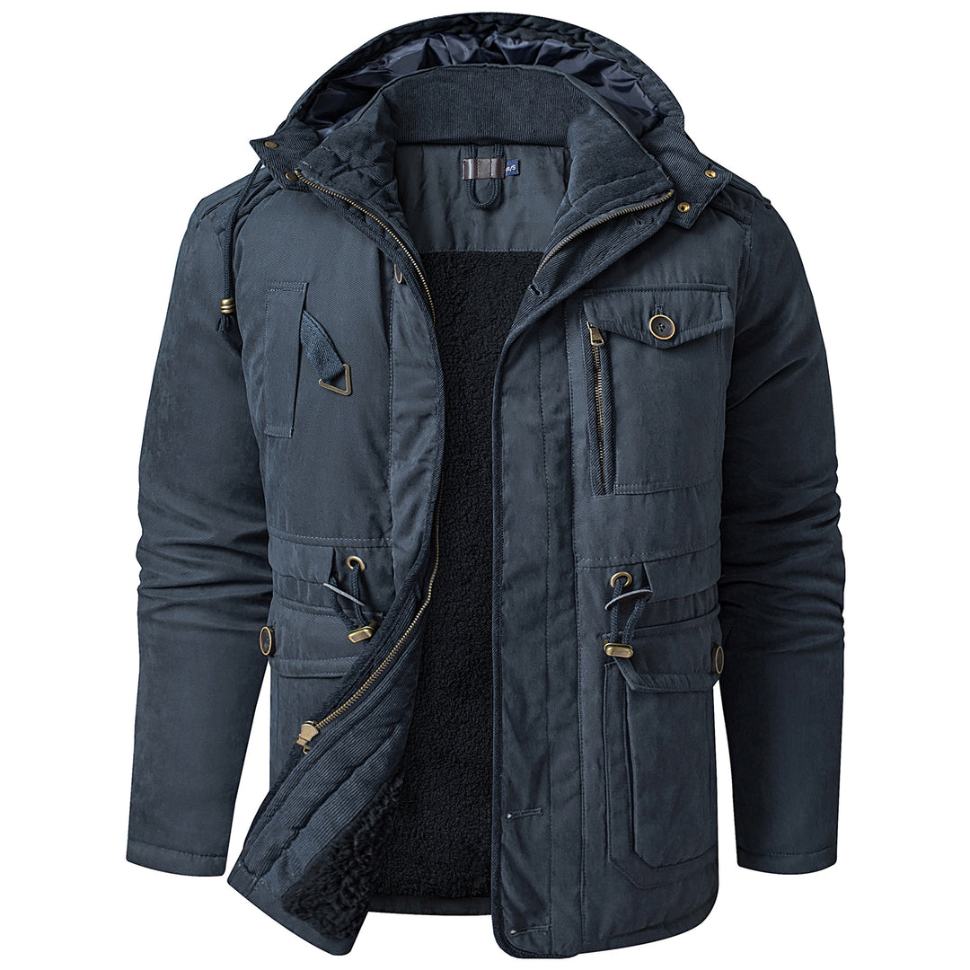 Men's Fleece-Lined Coat – Mid-Length Loose Fit with Patch Pockets