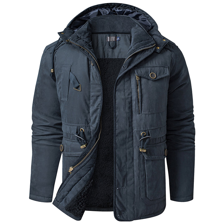 Men's Fleece-Lined Coat – Mid-Length Loose Fit with Patch Pockets