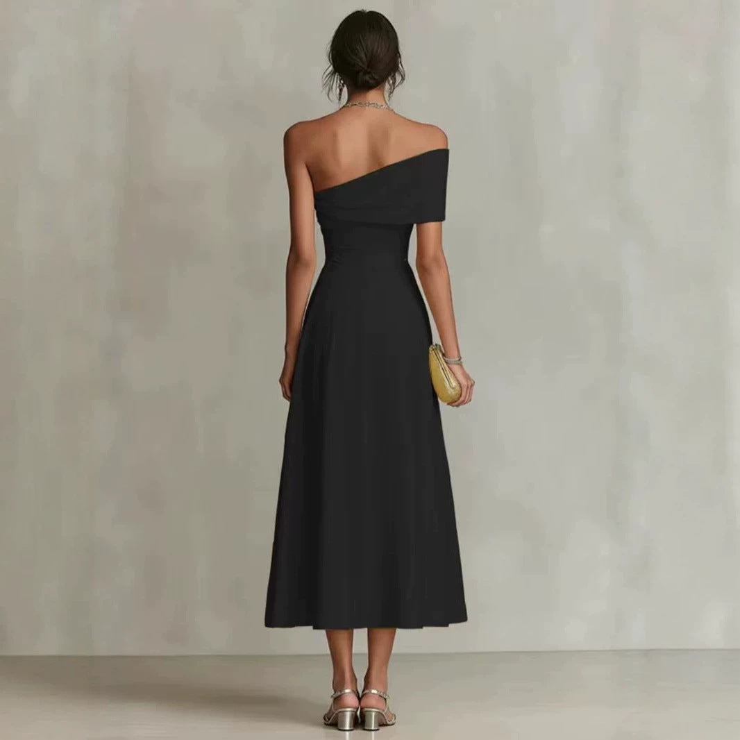 Women's Off-Shoulder Backless Maxi Dress – Waist-Cinching Silhouette