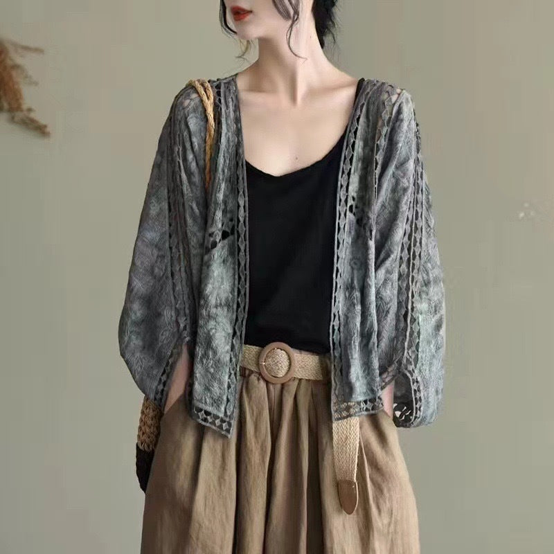 Cotton Crochet Cardigan for Women – Embroidered Lace Slim Fit