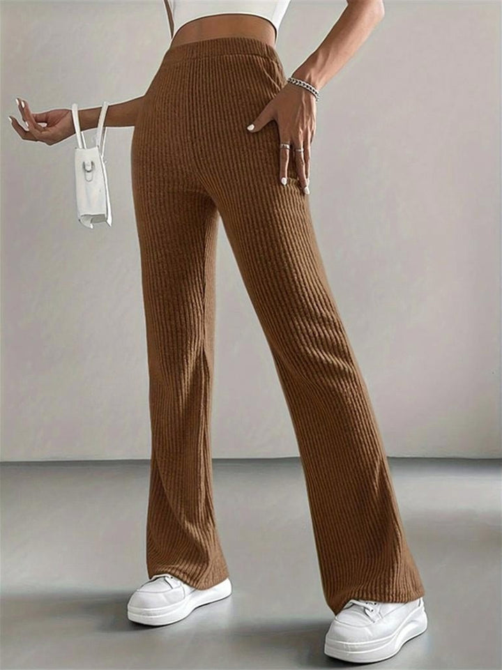 Women's Flare Trousers – Comfortable Elastic Waist, Flowy Drape