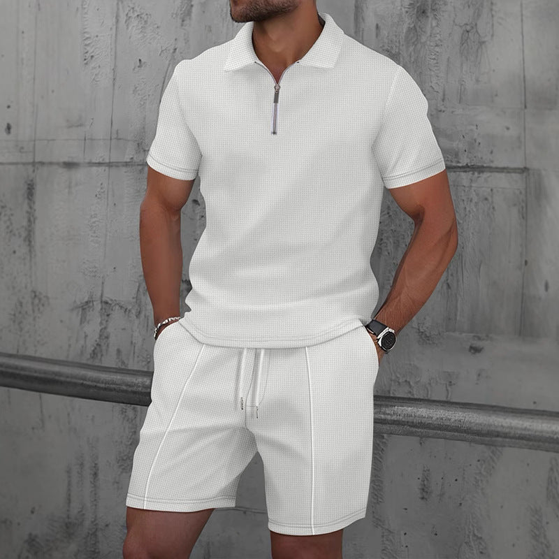 Men's Two Piece Suit – Waffle Textured Short Sleeve & Shorts Set