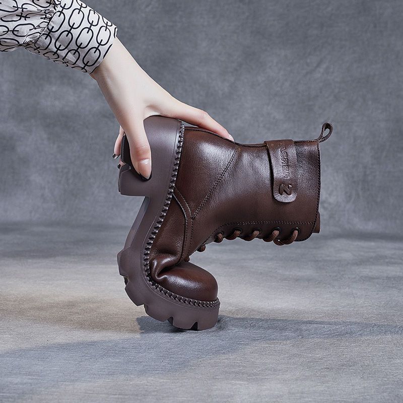 Platform Ankle Boots for Women – Fleece Lined, High Heel, British Style