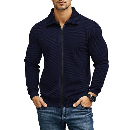 Men's Waffle Texture Jacket – Turn-Down Collar Solid Design
