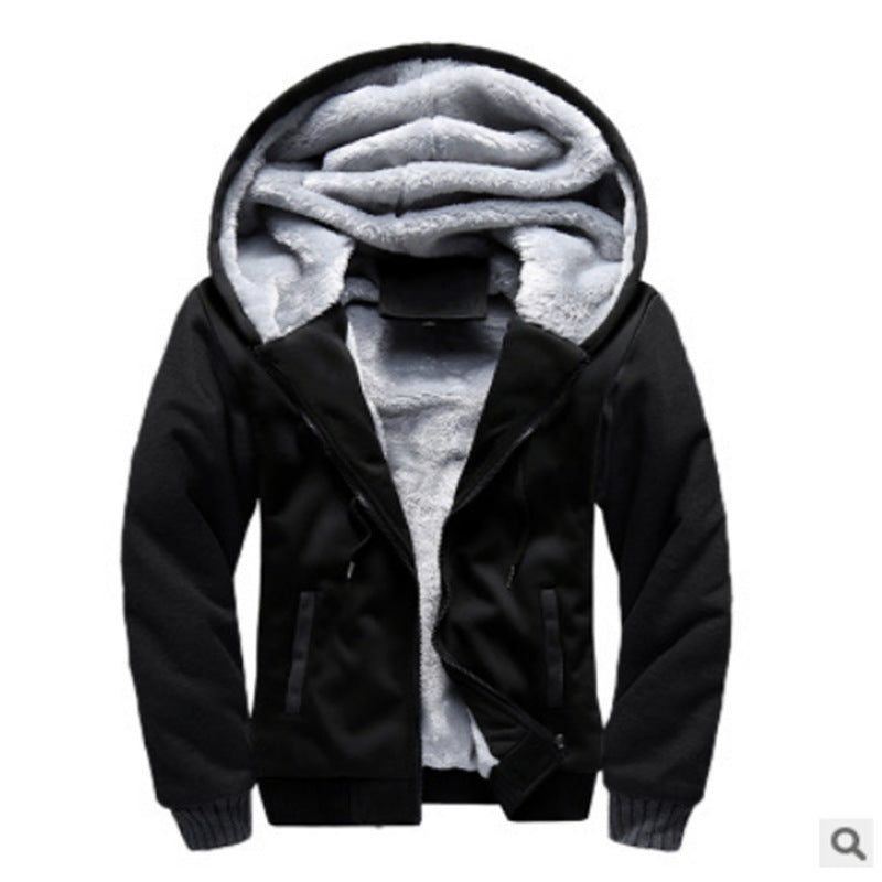 Men's Fleece-Lined Zip Cardigan – Color-Block Hooded Jacket