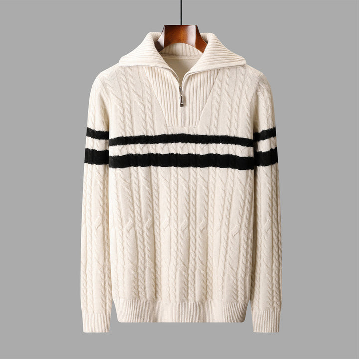Men's High Collar Quarter Zip Sweater – Thickened Textured Knit