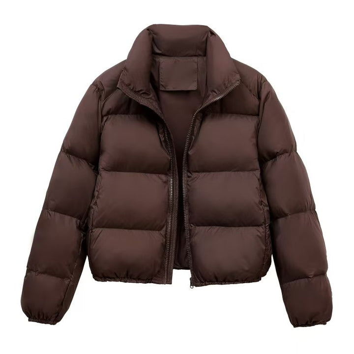 Women's Short Thermal Coat – Thickened Zip Front High Collar
