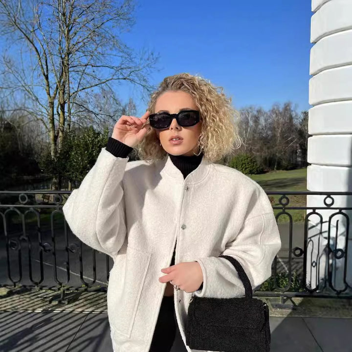 Women's Mandarin Collar Coat – Hidden Button Streetwear Layering