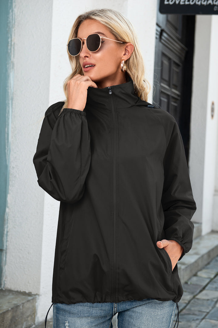 Women's Rain Jacket – Lightweight Hooded Shell with Zipper Closure