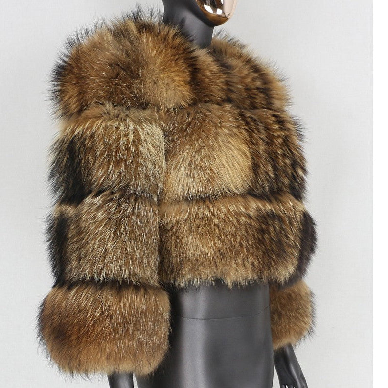 Women's Short Fur Jacket – Panelled Cropped Silhouette