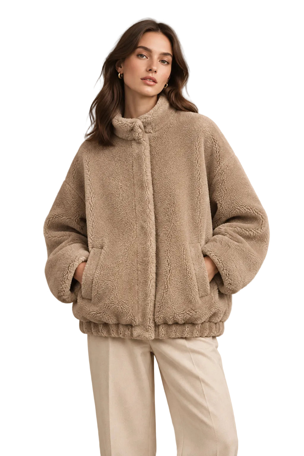 Women's Fleece Bomber Jacket – Chenille Texture Princess Sleeve