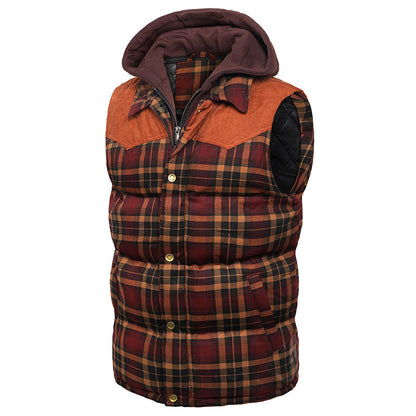 Men's Hooded Quilted Vest – British Plaid, Warm Core Layer