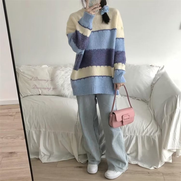 Women's Knit Pullover Sweater – Relaxed Fit Crew Neck Casual Layer