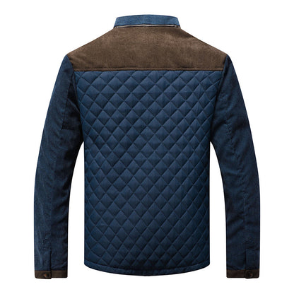 Men's Slim-Fit Zip-Up Cotton Jacket with Side Seam Pockets