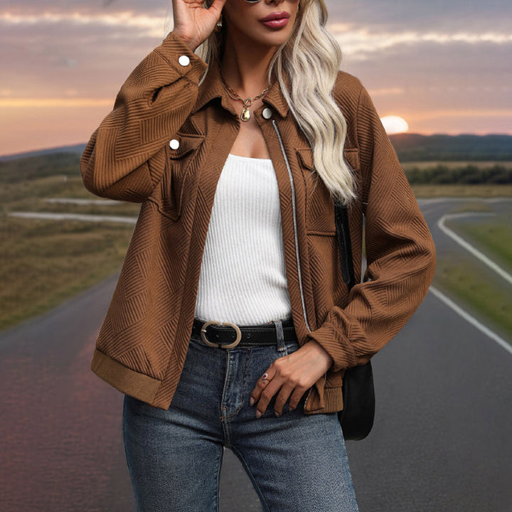 Women's Textured Jacket – Relaxed Fit Solid Maillard Blazer