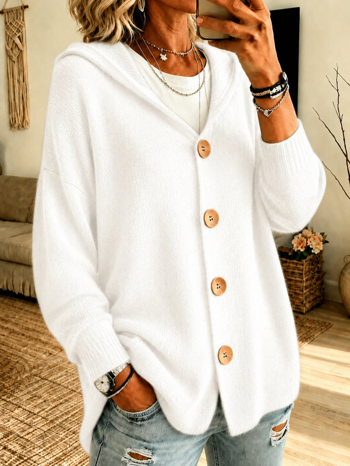Women's Knitted Hooded Pullover Sweater Jacket – Relaxed Waffle Texture