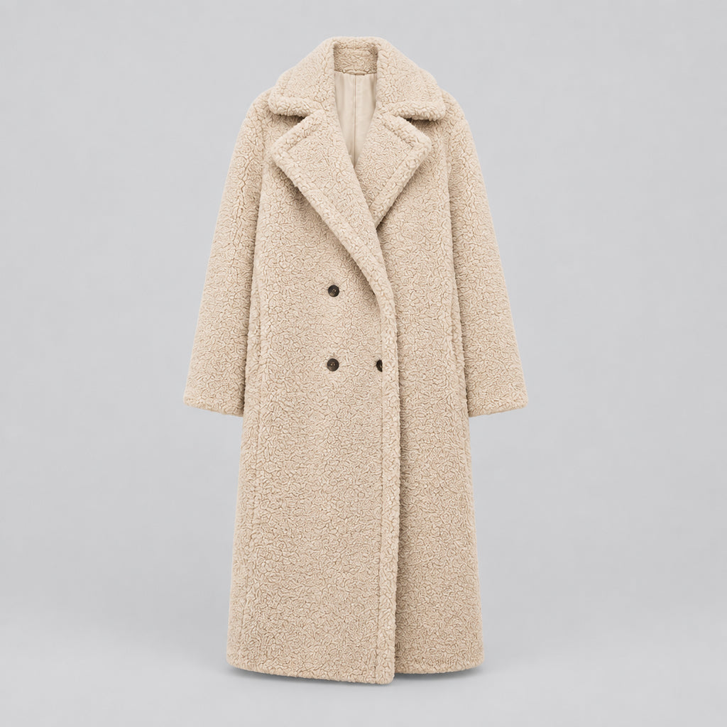 Women's Lambswool Look Longline Coat with Large Lapel