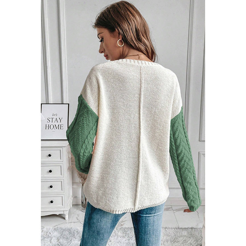 Women's Contrast Color Pullover Sweater – Modern Casual Knit