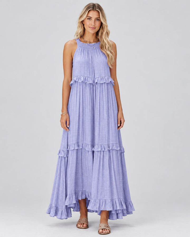 Women's Maxi Dress – Sleeveless, Lightweight Cotton, Tiered Cake Skirt