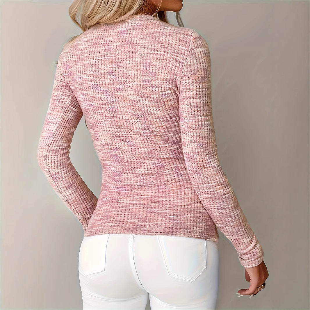Women's Long Sleeve Knit T-Shirt – Slim Fit Quarter Zip Pullover