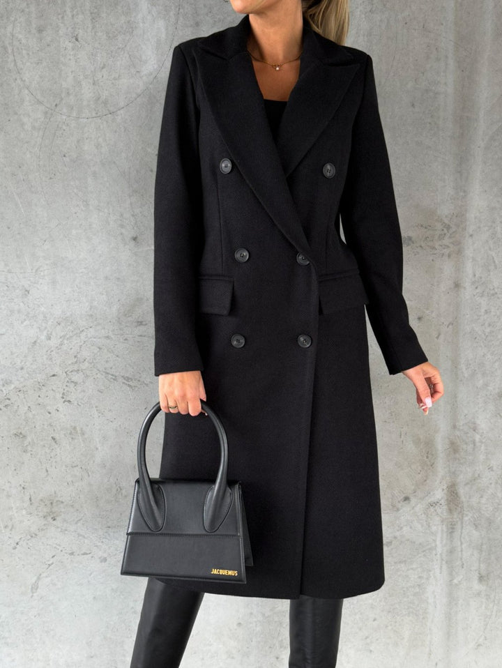 Wool Longline Women's Coat – Structured Silhouette, Buttons
