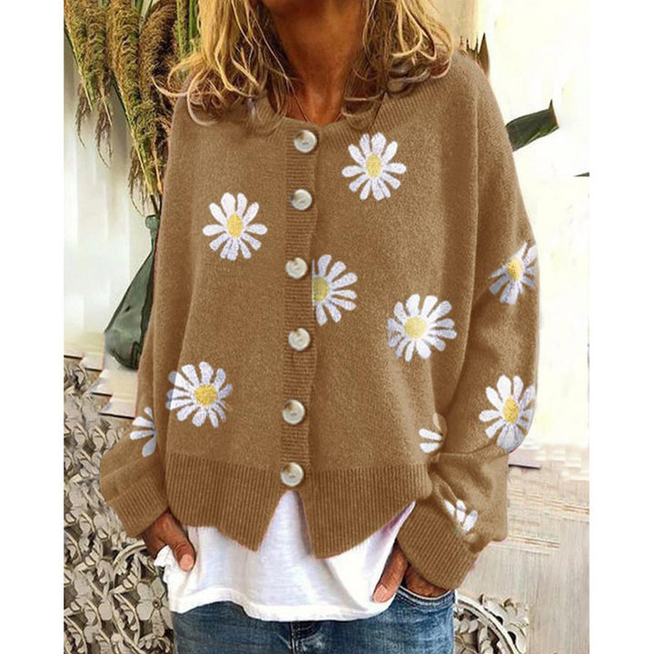 Women's Cardigan – Printed Knit, Relaxed Fit, Soft Cotton Blend