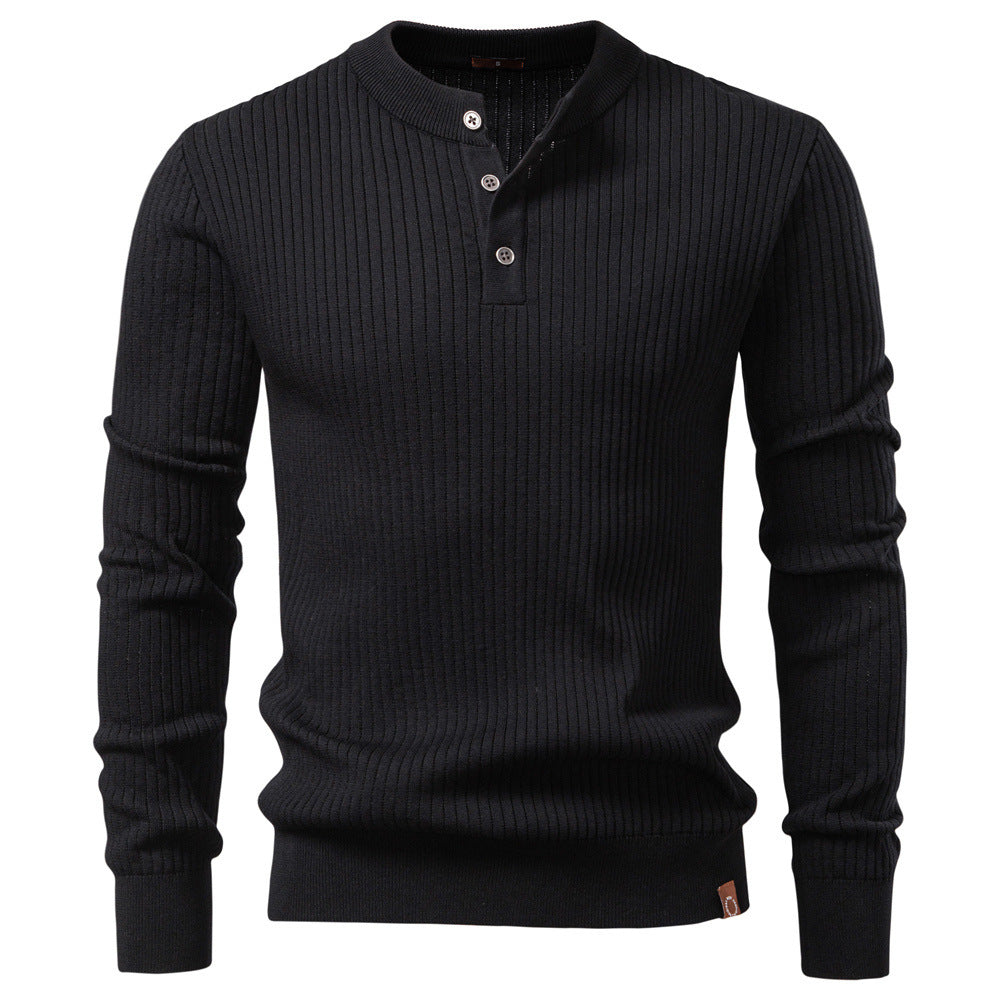 Men's Ribbed Knit Pullover Sweater – Slim Fit Henley Collar