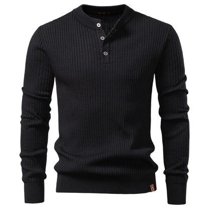 Men's Ribbed Knit Pullover Sweater – Slim Fit Henley Collar