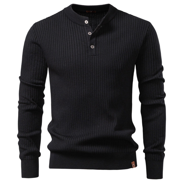 Men's Ribbed Knit Pullover Sweater – Slim Fit Henley Collar