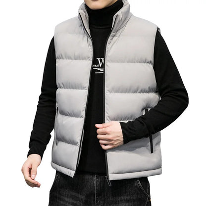 Men's Padded Sleeveless Jacket – Quilted Warmth with Stand Collar