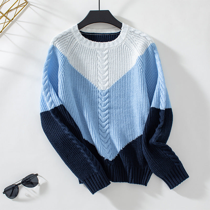Women's Retro Loose Knit Sweater – Twisted Contrast Detail