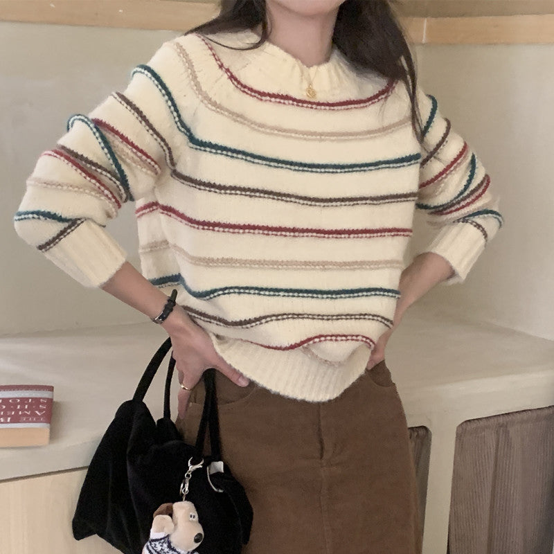 Women's Striped Knit Sweater – Soft Pullover with Raglan Sleeves