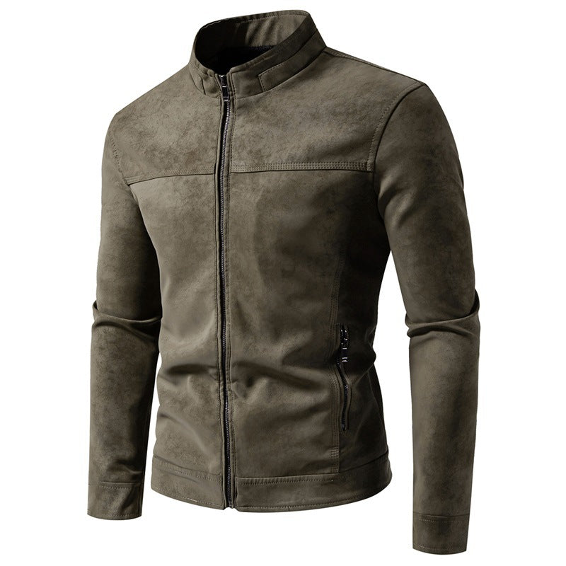 Men's Vegan Leather Jacket – Retro Tie-Dye, Relaxed Fit, Mid-Length