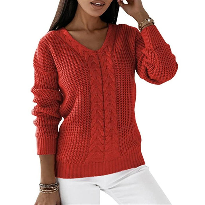 Cable Knit Sweater – Women's Soft V-Neck Textured Pullover