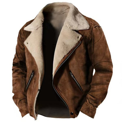 Men's Jacket – Thick Plush-Lined Polo Collar Zipper Style