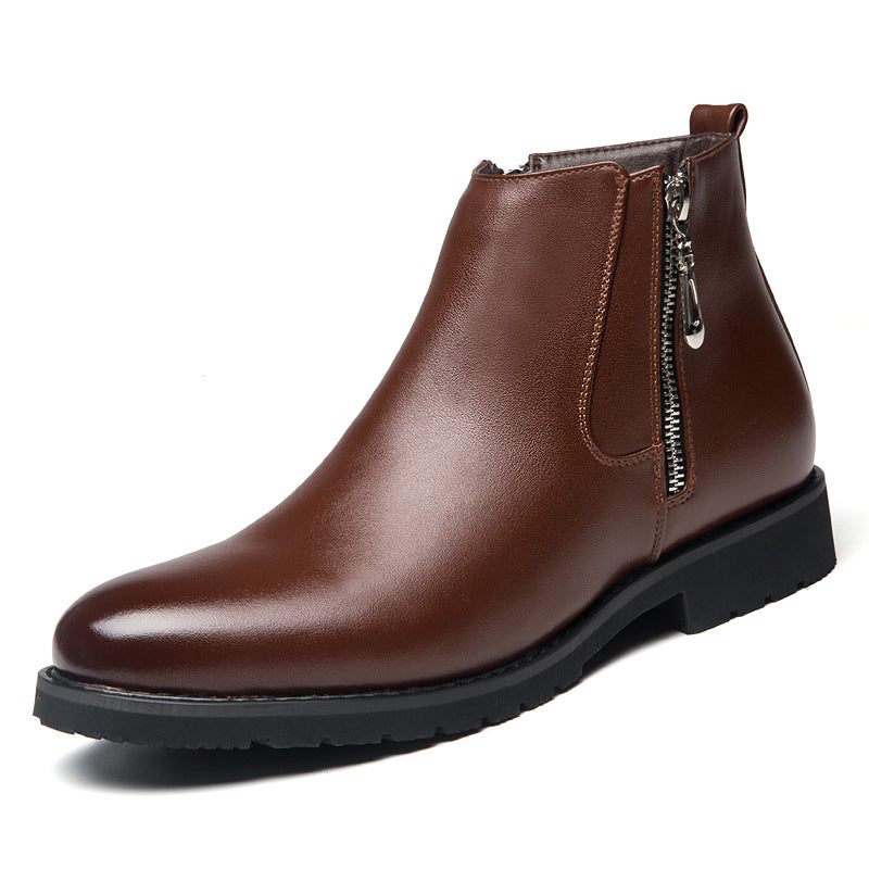 Men's Leather Boot – Pointed Toe, Side Zipper, Warm Lining