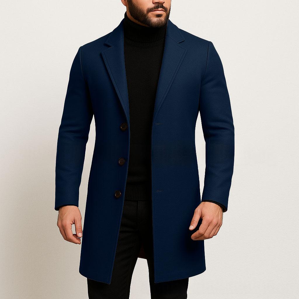 Men's Trench Coat – Structured Fabric Single-Breasted Slim Fit
