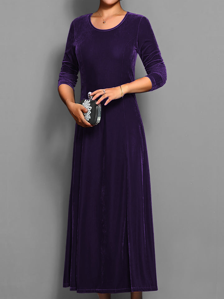 Velvet Midi Dress for Women – 3/4 Sleeve A-Line Classic