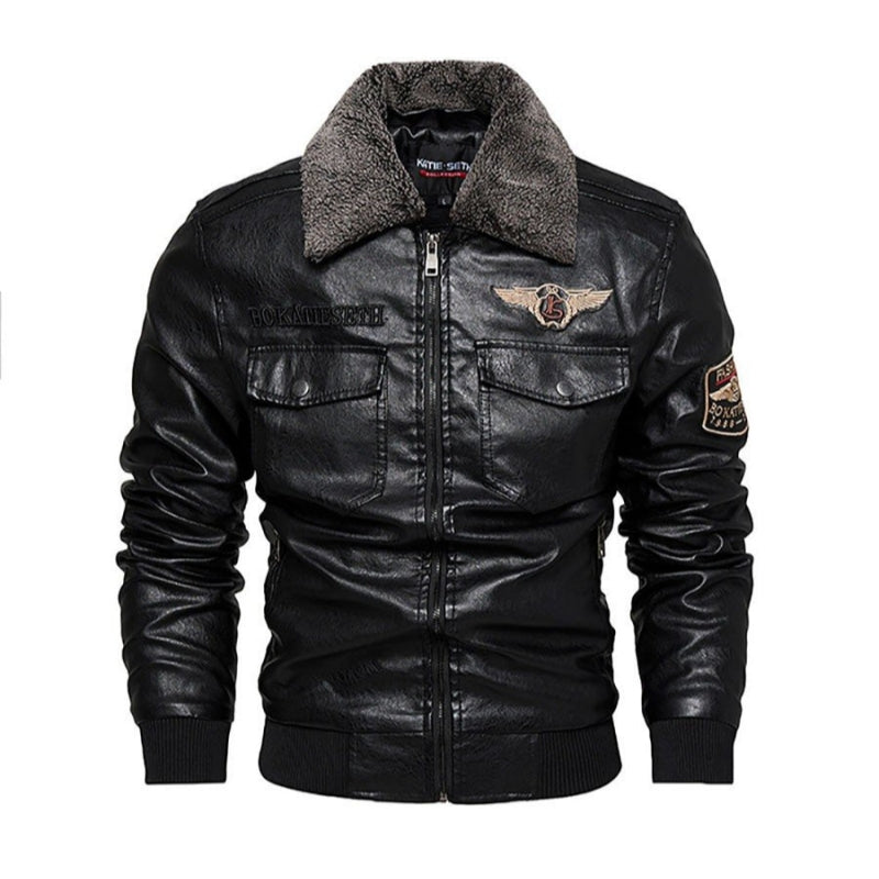 Men's Vegan Leather Motorcycle Jacket – Plush Warm Lapel