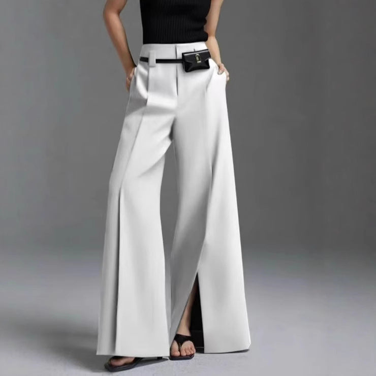 Lightweight Flared Split Hem Trousers for Women – Wide Leg Fit