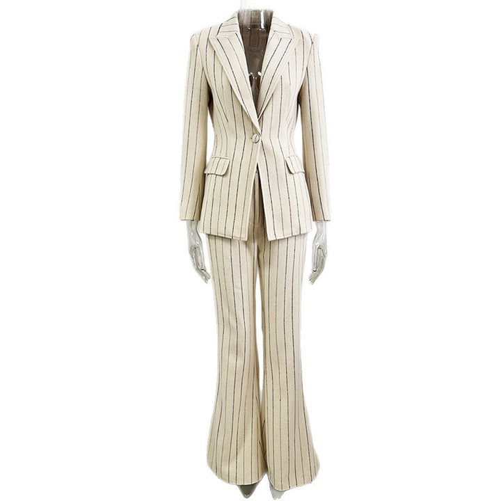 Women's Pinstriped Two Piece Suit – Brushed Cotton-Blend Street Style