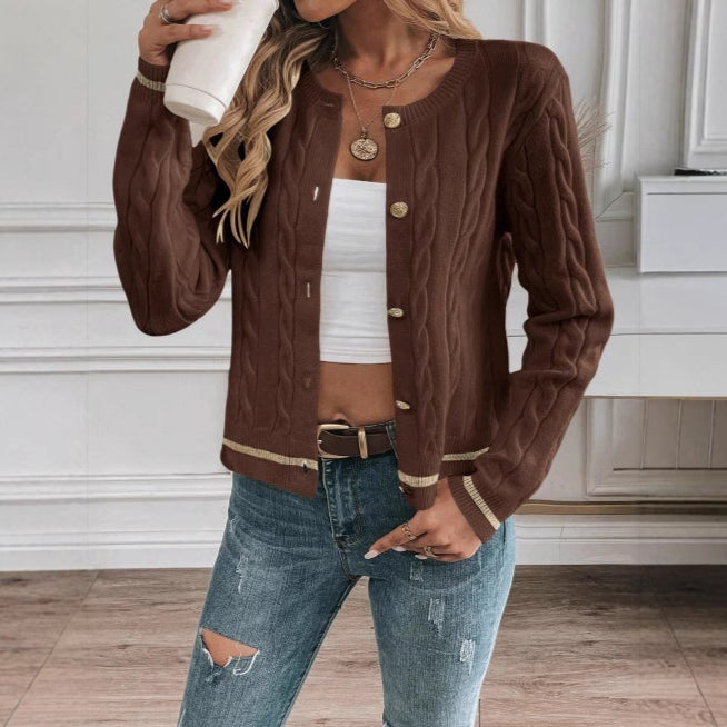 Women's Knitted Cardigan – Thick Cable Texture Open Front