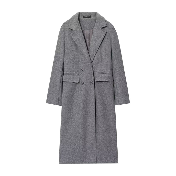 Women's Double-Breasted Long Coat – Tailored Lapel Silhouette
