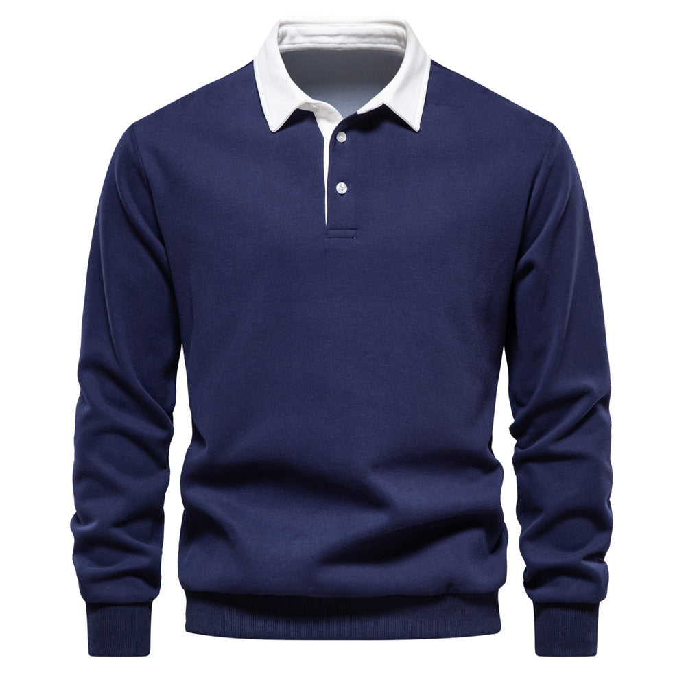 Men's Polo Sweater – Knitted Cotton Blend Contrast Collar