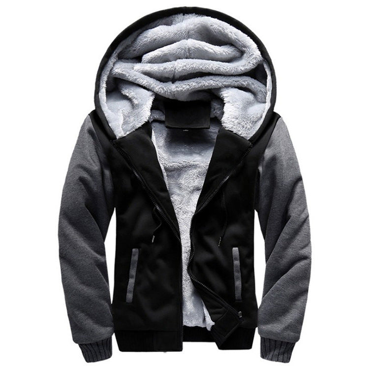 Men's Fleece-Lined Zip Cardigan – Color-Block Hooded Jacket